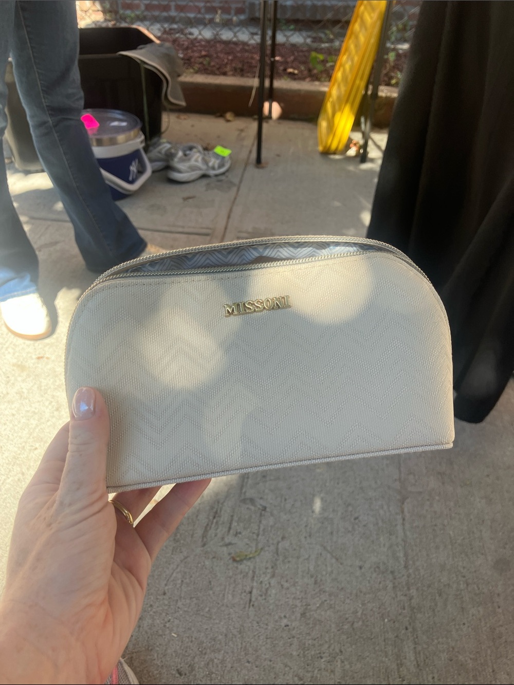Missoni Cream Textured Cosmetic Pouch with Gold Logo